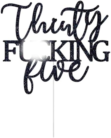 Thirty Five Cake Topper - Happy 35th Birthday Cake Decor - Cheers to 35 Years Birthday Party Decorations Supplies, Black Glitter
