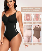 Werena Women Thong Bodysuit Tummy Control Shapewear Seamless V-Neck Full Body Shaper