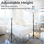 TidyFriend Steel Tripod IV Pole, Portable IV Pole Stand, Adjustable 30 –72 in Height, Collapsible Stand with 2 Hooks & 3 Legs, Lightweight & Travel Friendly, For Home, Hospitals & Clinics (Black)
