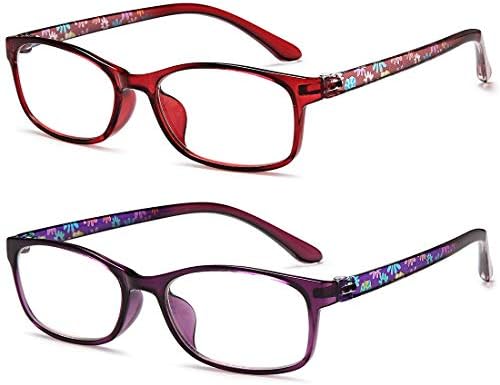 EYEURL Blue Light Blocking Readers for Women - 2 Pair Ladies Computer Reading Glasses +1.25 Stylish Rectangular Frames Blue Ray Eyeglasses