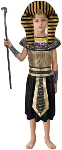 Egypt Pharaoh Costume for Kids Boys Ancient Egyptian King Outfit Kit Halloween Role-Play