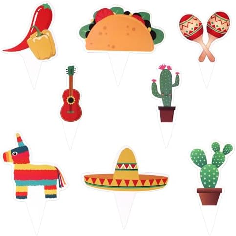 48pcs Fiesta Cupcake Toppers, Mexican Cake Topper Fiesta Cupcake Picks Cactus Donkey Theme Sombrero Cake Decoration for Cinco de Mayo Birthday Party Baby Shower Supplies