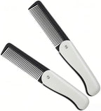2Pcs Stainless Steel Folding Comb, Heavy-Duty Metal Pocket Comb for Men, Beard & Hair Grooming, Anti-Static Detangling Comb with Travel Cover, Portable Styling Tool Set
