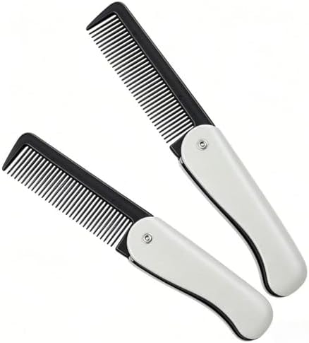 2Pcs Stainless Steel Folding Comb, Heavy-Duty Metal Pocket Comb for Men, Beard & Hair Grooming, Anti-Static Detangling Comb with Travel Cover, Portable Styling Tool Set