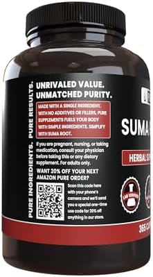PURE ORIGINAL INGREDIENTS Suma Root (365 Capsule), No Magnesium or Rice Fillers, Always Pure, Lab Verified