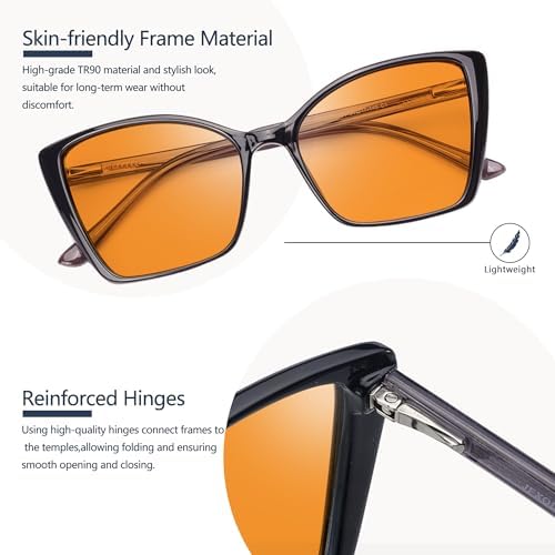 Women's Sleep Blue Light Blocking Glasses, Cat Eye Computer Gaming Glasses Anti Eyestrain & UV Glare (Orange Lens Black Frame)
