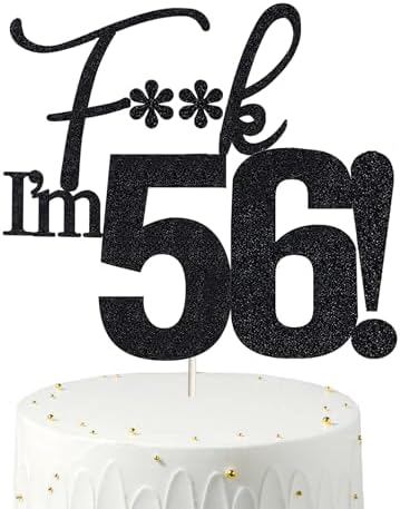 56 Cake Toppers, 56 Birthday Cake Toppers-Black Glitter, Funny 56th Cake Topper for Men,56 Cake Topper For Women, 56th birthday decorations,56th Birthday Cake Topper Fifty six