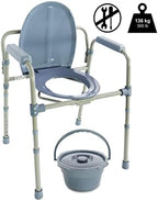 PEPE Mobility 3-in-1 Bedside Commode with Sturdy Dual-Crossbar Support Construction, Stable Commode Chair with Bucket, 300 Lbs Weight Capacity, Grey