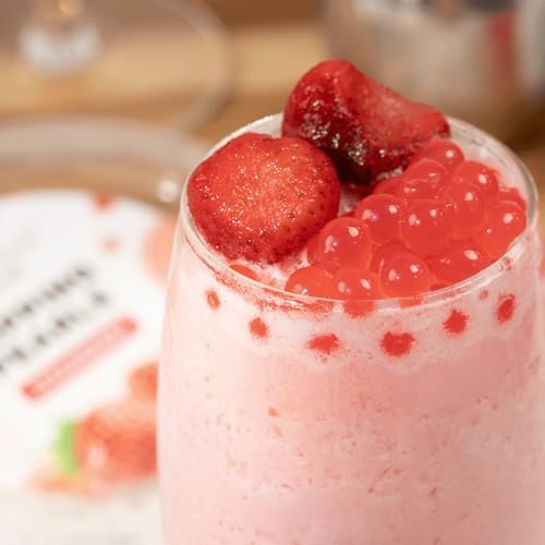 Tea Zone [1 Pound - 12 Packs] Strawberry Popping Pearls, Bursting Pearls for Teas, Shakes, Smoothies, and Dessert Toppings | Sold by Case