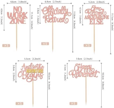 30 PCS Happy Retirement Cupcake Toppers Officially Retired Cake Toppers No Work Zone Adventure Begins Cupcake Picks for Retirement Theme Farewell Birthday Party Decorations Supplies Rose Gold