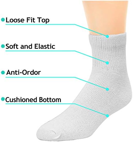 Falari 12-Pack Diabetic Socks Quarter Ankle Unisex Physicians Approved Socks (10-13, White)