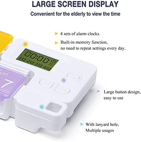 7 Days Pill Dispenser Organizer with Reminder Alarm - CozyCabin Portable Travel Vitamins Medicine Box Case(Rainbow)