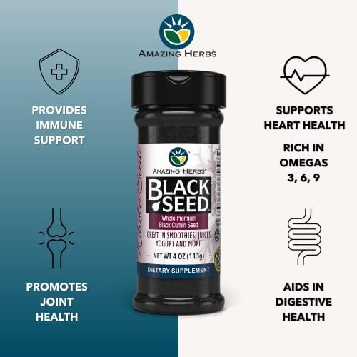 Amazing Herbs Whole Premium Black Cumin Seed - Nigella Sativa Seeds, Organic, Gluten-Free, Non-GMO, Supports Immune System, Cardiovascular Health, & Digestion - 4 oz