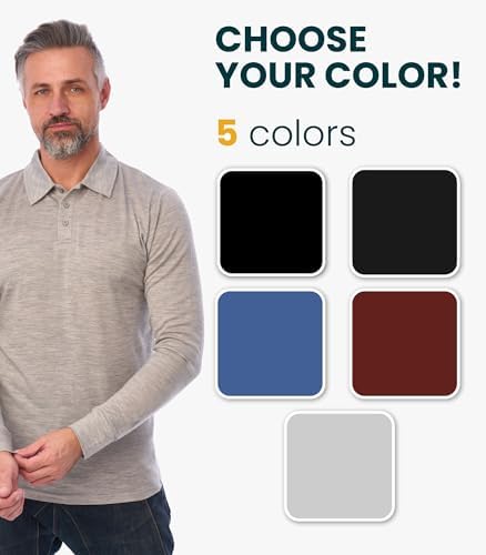 Merino Wool Polo Shirt Men - Anti-Odor 100% Merino Wool Shirts for Men Short Sleeve and Long Sleeve Breathable Polo