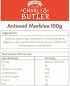 Charles Butler Aniseed Marbles 100g (3.5oz) - Red Aniseed Balls | Handmade Anise Candy | Old Fashioned British Hard Candy Gift Box | English Hard Boiled Sweets | Confectionery from England, UK