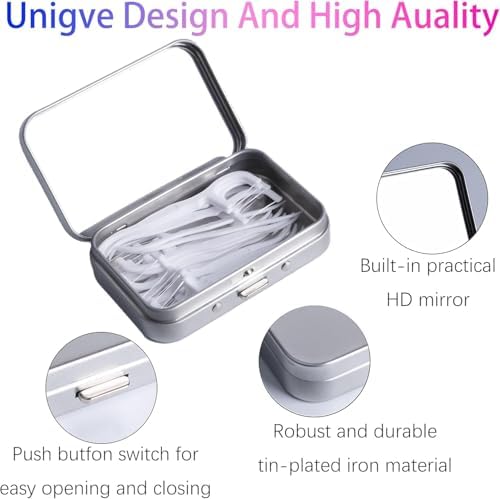 2Pack Dental Floss Portable Case,Refillable Portable Floss Pick Holder Container with Mirror,Small Floss Dispenser for Travel, Dates,Dinners and Hotels(Silver)