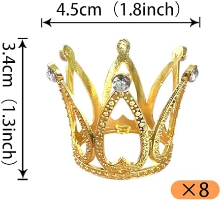 8 Pack Mini Princess Crown Cupcake Toppers Princess Little Crown Cupcake Picks Crown Zircon Children's Women Birthday Bridal Wedding Royal Themed Party Cupcake Decorations Supplies Gold