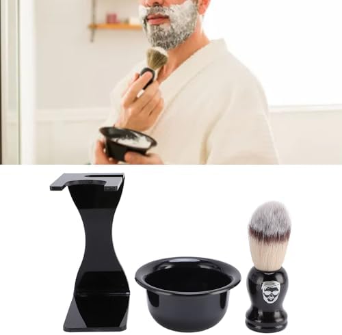 Semme Men Beard Brush Set, 3 in 1 Grooming Kit with Travel Lathering Bowl and Nylon Brush, for Facial Care and Shaving