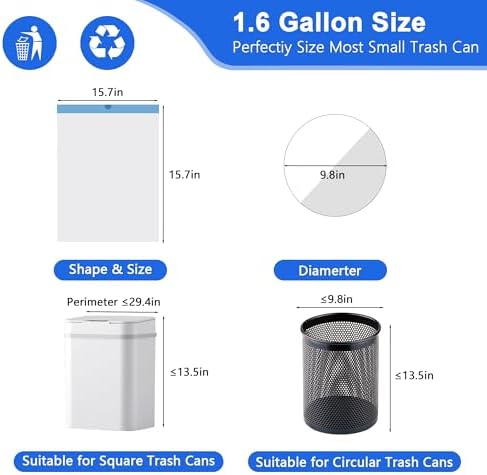 Small Trash Bags 1.6 Gallon, 360 Count -1.2 Mil Drawstring Mini Garbage Bags, White Plastic Trash Can Liners for Bathroom Accessories, 6 Liter, Bedroom, Dorm Room Essentials, Office