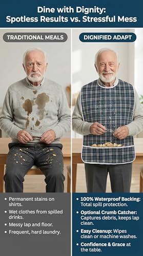 Adult bibs for seniors, 2-Pack Waterproof Reusable Extra Large 35"x22", Dignity Bib for Elderly Assisted Living