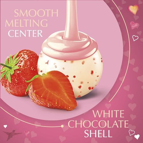 Lindt LINDOR Valentine's Strawberries and Cream White Chocolate Candy Truffles, 5.1 oz. Bag
