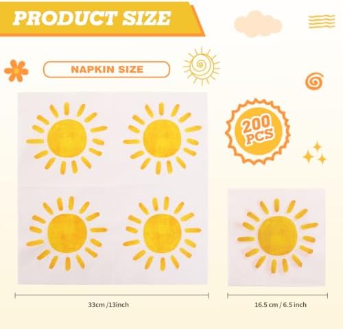 200Pcs Boho Sun Paper Napkins First Trip Around The Sun Napkin Disposable Sunshine Cocktail Napkins for Birthday Baby Shower Party Supplies