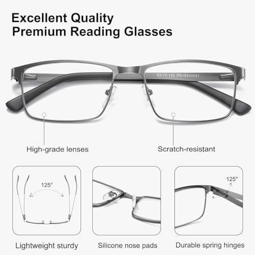 EYECEDAR 5-Pack Reading Glasses for Men Metal Frame Spring Hinges with Computer Readers 2.50