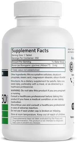 Bronson Boron 3 MG Chelated Superior Absorption Supports Bone Health Trace Mineral, Non-GMO, 250 Vegetarian Tablets