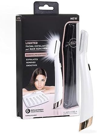 Semme Dermaplaning Hair Remover, LED Facial Exfoliator Lady Shaver for Removal and Skin Smoothing, with 6 Replacement Heads and Safety Guard (As Shown)