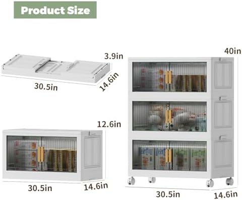 77Gal Stackable Plastic Storage Bins with Lids, Collapsible Closet Organizers and Storage with Wheels for Living Room,Office,Dorm, 30.5" W x 14.6" D x 40" H, 3 Tier