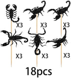 W Scorpion Cupcake Topper for Reptile Insects Theme Party Favors Decorations Cheer to Men Women Happy Birthday Party Decor Supplies set 18pcs Black Glitter