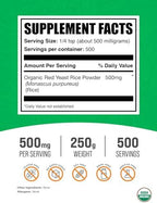 BulkSupplements.com Organic Red Yeast Rice Powder - Organic Red Yeast Rice Supplement, for Heart Health Support - Vegan Friendly, 500mg per Serving, 250g (8.8 oz) (Pack of 1)