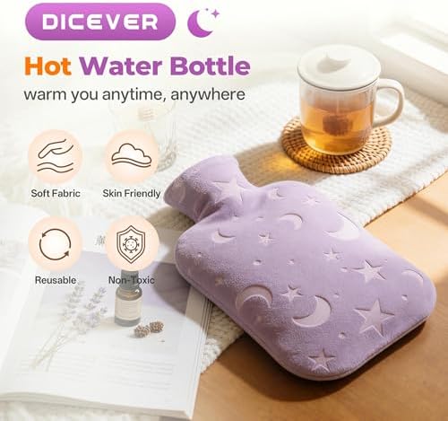 Hot Water Bottle with Soft Cover, 2L Hot Water Bag for Menstrual Cramps, Neck and Shoulder Pain Relief, Hot and Cold Therapies, Hand Feet Warmer, Purple