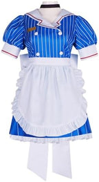 Women Cosplay Costume Blue Maid Dress Uniform Outfit Full Set