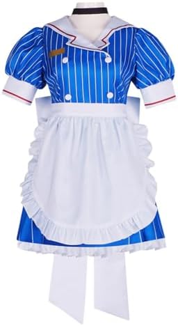 Women Cosplay Costume Blue Maid Dress Uniform Outfit Full Set