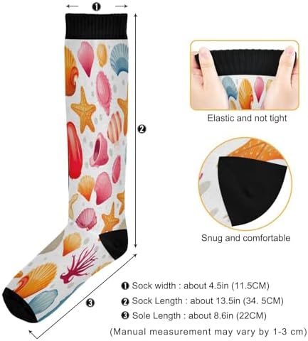 YETTASBIN Starfish Seashell Compression Socks for Women Men, Circulation Knee High Stockings for Running Cycling Medical