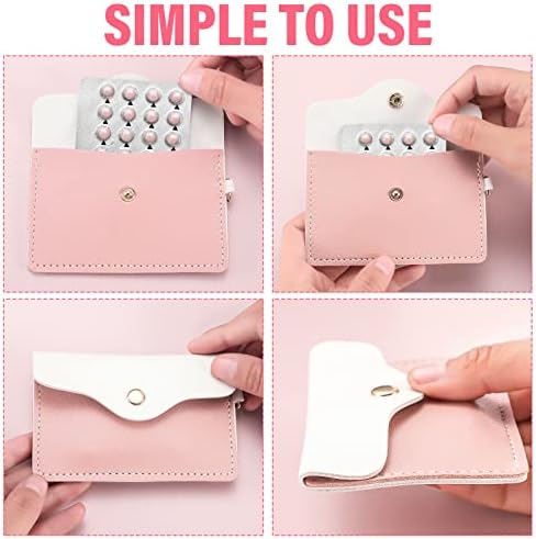 Tondiamo 2 Pack Birth Control Pill Case Holder PU Leather Pill Sleeve Packet 4.33 x 3 Inch Discreet Birth Control Pouch with Snap Closure Key Ring for Pills Card Organizer(Pink, Blue)