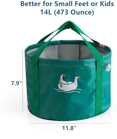 14L Collapsible Foot Soak Basin Tub Bag for Soaking Feet, Portable Pedicure Foot Spa Bath Foldable Feet Soaker Bucket for Travel Camping, SpringGreen