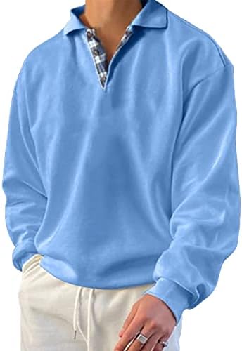 Opomelo Men's Long Sleeve Pullover Polo Shirts-Casual Loose Fit Sweatshirts V Neck Tops
