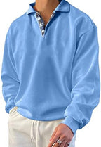 Opomelo Men's Long Sleeve Pullover Polo Shirts-Casual Loose Fit Sweatshirts V Neck Tops