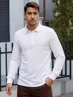 Mens Long Sleeve Polo Shirts Casual Button Collared T-Shirt Pullover Tee Golf Shirt