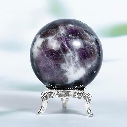 Crocon 50mm Morado Opal Sphere Ball With Metal Stand 1400+ Carats - Gemstone Healing Sculpture Figurine for Fengshui Divination, Home Decoration, Photography Crystal