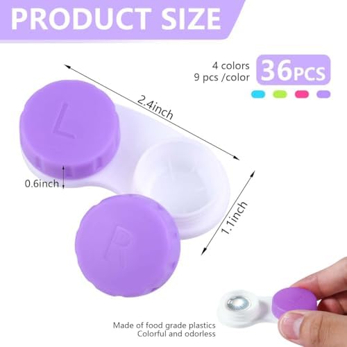 KISEER 36 Pack Colorful Cute Contact Lens Case Bulk Box Holder Container Soak Storage Kit (4 Color)