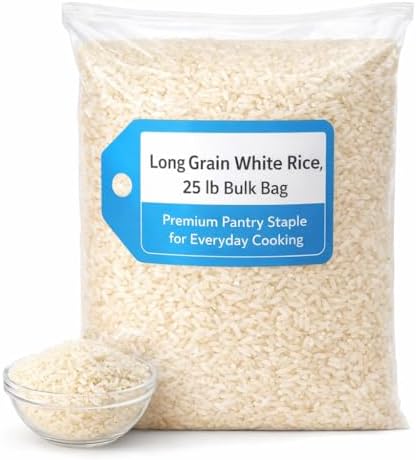 Long White Rice, 25 LB Bulk Bag, Premium White Rice for Cooking, Pantry Staple, Versatile Rice for Everyday Meals 404122
