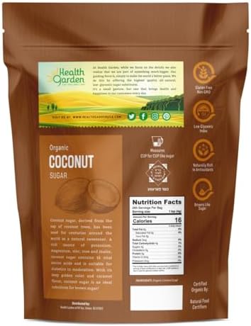 Health Garden Coconut Sugar - Gluten Free - Organic - Non GMO - Kosher - Keto Friendly (1 LB)
