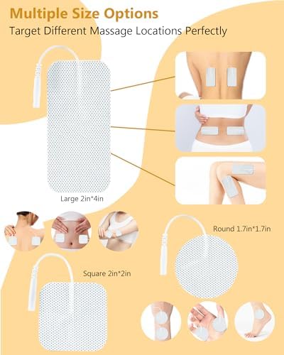 20 Packs TENS Unit Replacement Pads with 1/4 Wire Combination Set, 2mm Connector Multiple Sizes Electrode Pads for TENS Unit, Compatible with TENS 7000, AUVON, Belifu, AVCOO, Neocarbon, TENKER, White