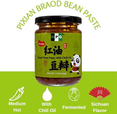 NPG Premium Sichuan Pixian Broad Bean Chili Paste with Red Chili Oil 7 Oz, Salty Fermented Hongyou Doubanjiang, Authentic Ingredient for Hotpots, Mapo Tofu, and Flavorful Sichuan Cuisine
