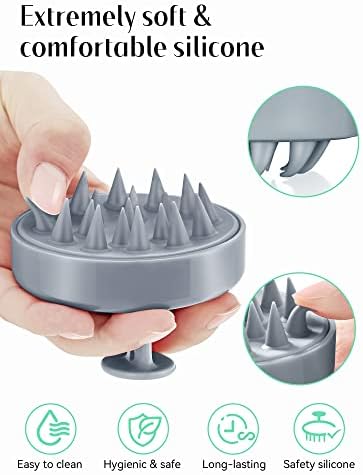 HEETA Scalp Massager Hair Growth, Soft Silicone Scalp Scrubber Shampoo Brush for Exfoliation, Dandruff Removal Head Massage Stress Relax, Wet & Dry Use for Thick Thin Curly Hair Care, Sky Gray