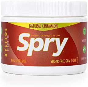 Spry Fresh Natural Xylitol Chewing Gum Dental Defense System - Aspartame-Free, Sugar-Free, Non-GMO, Gluten-Free (Cinnamon, 100 Count - Pack of 1)
