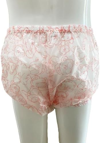 High-Waisted Adult Incontinence Pull-on Plastic Printed Waterproof Pants (M, Bear)